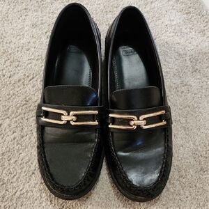 ASOS Black Loafers with Gold Chain Detail